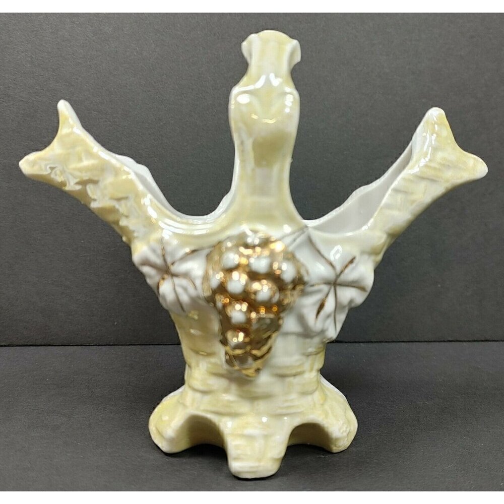 Cream Ceramic Asymmetrical Shaped Decorative Mini Flower Basket Vase With Handle